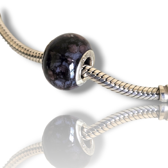 Pandora-like Black Abstract Murano Glass Charm 925 Sterling Silver Core - Picture 4 of 16